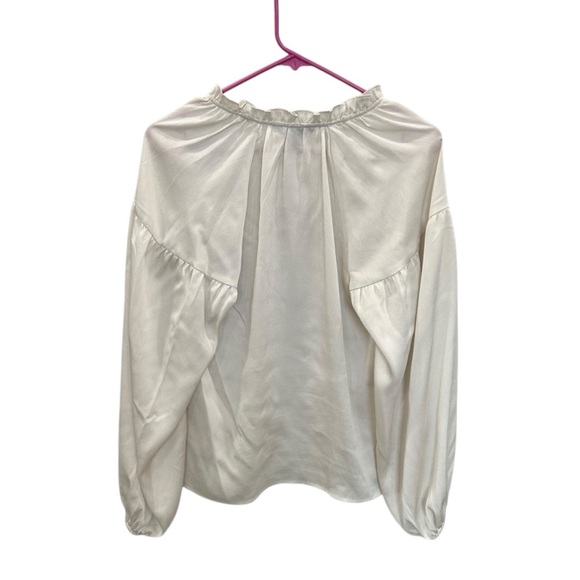 NWOT Express Satin Balloon Sleeve Ruffle Neck Blouse in Ivory Size S - Picture 3 of 5